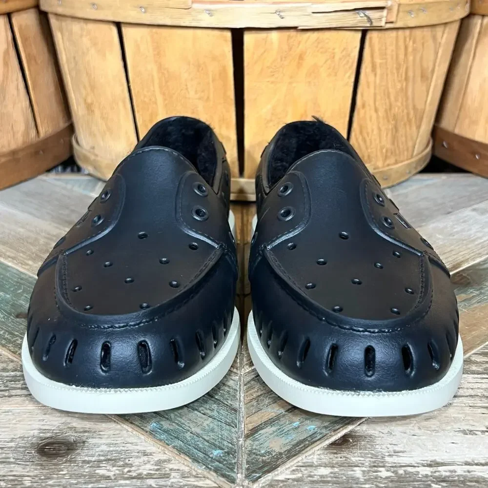 Sperry A/O Float Cozy Black Rubber Faux Fur Lined Slip-On Boat Shoes Men Size 10